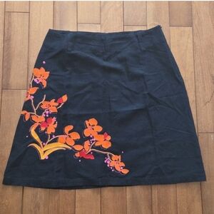 InWear Floral Embroidered Black Linen blend A-line Skirt Size 14